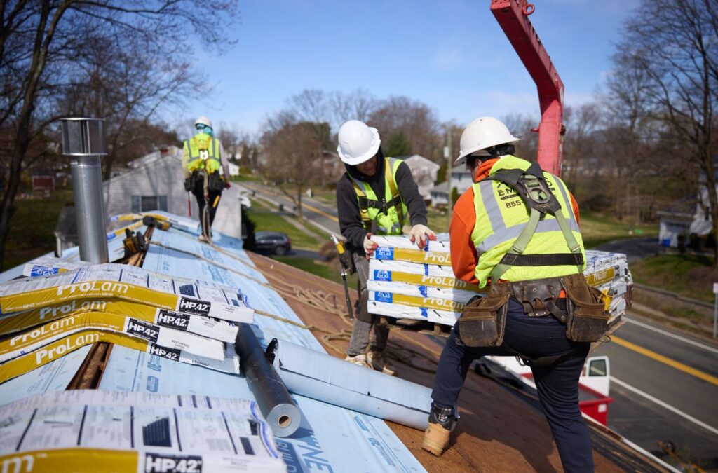 Emerald Roofing and Siding expert installing a durable new roof in Upper Saddle River, NJ highlighting precision and quality.
